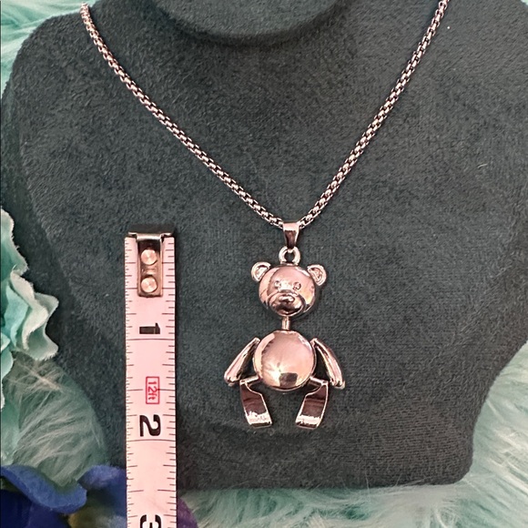 Silver Teddy Bear Necklace Silver 3D With Moving Parts NEW! - Picture 2 of 5